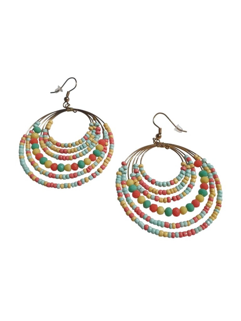 Colorful Multilayered Beaded Hoop Earrings Boho Jewelry Lightweight Beach Core